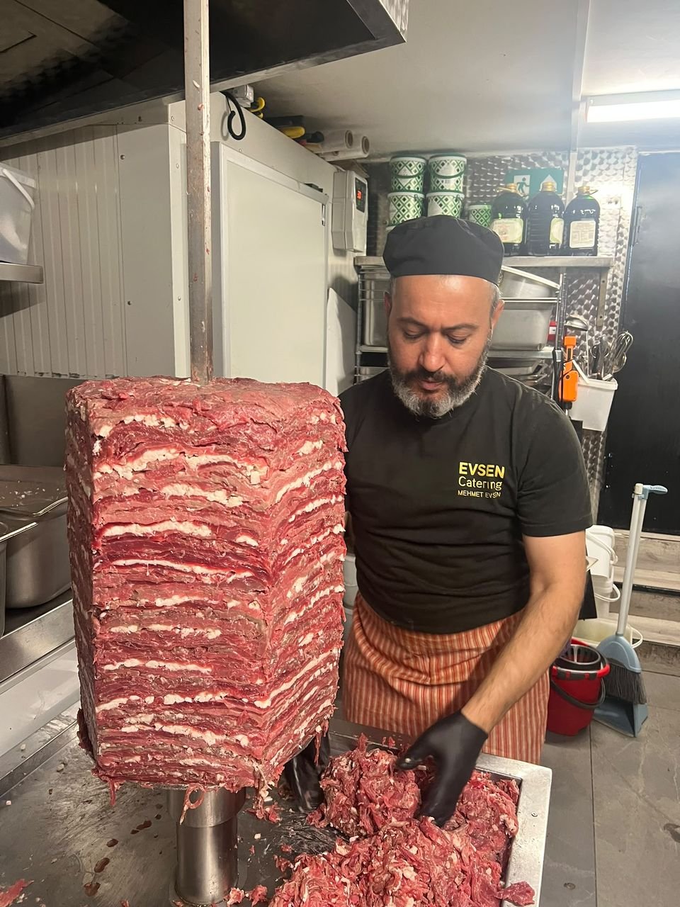 Layered homemade doner kebab stack
